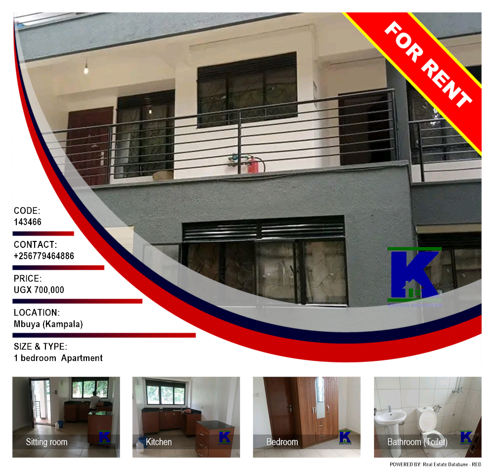 1 bedroom Apartment  for rent in Mbuya Kampala Uganda, code: 143466