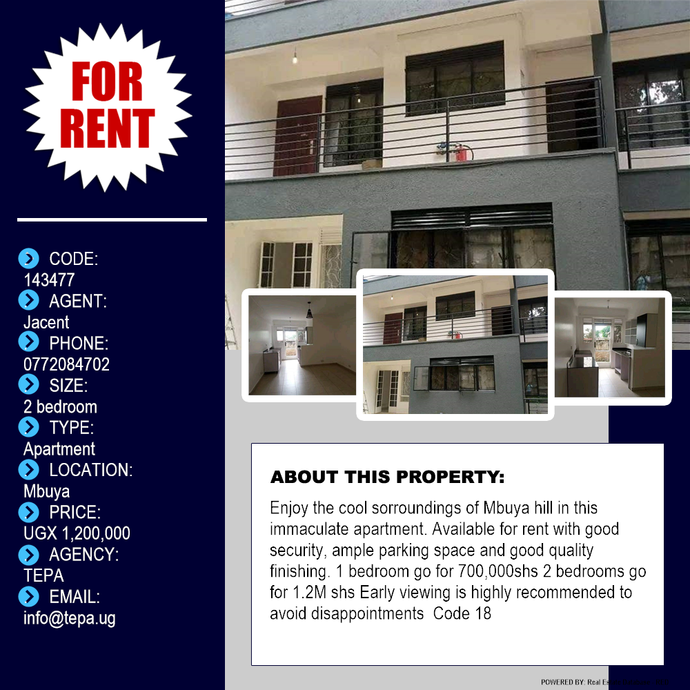 2 bedroom Apartment  for rent in Mbuya Kampala Uganda, code: 143477