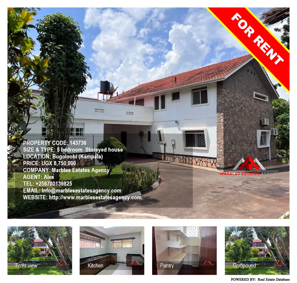 5 bedroom Storeyed house  for rent in Bugoloobi Kampala Uganda, code: 143736
