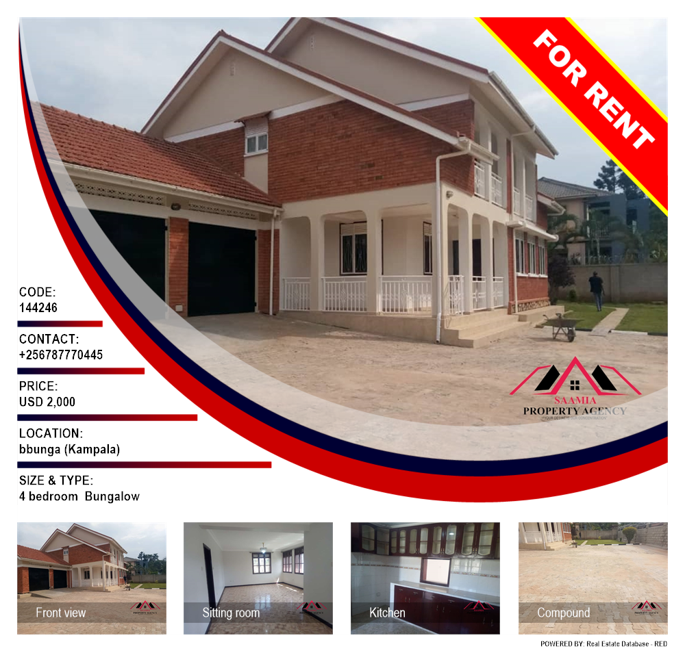 4 bedroom Bungalow  for rent in Bbunga Kampala Uganda, code: 144246