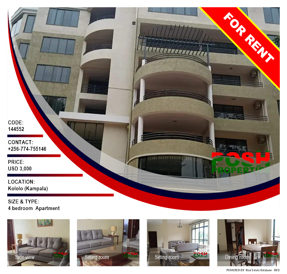 4 bedroom Apartment  for rent in Kololo Kampala Uganda, code: 144552