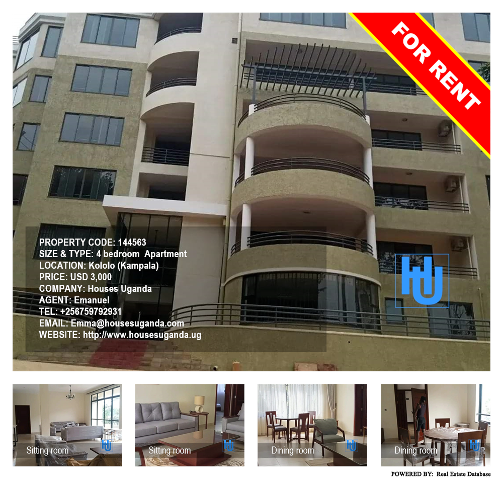 4 bedroom Apartment  for rent in Kololo Kampala Uganda, code: 144563