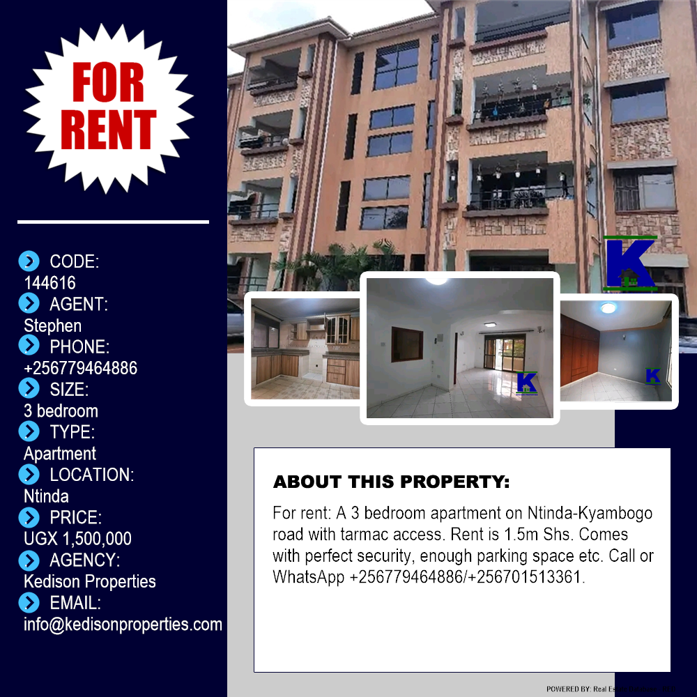 3 bedroom Apartment  for rent in Ntinda Kampala Uganda, code: 144616