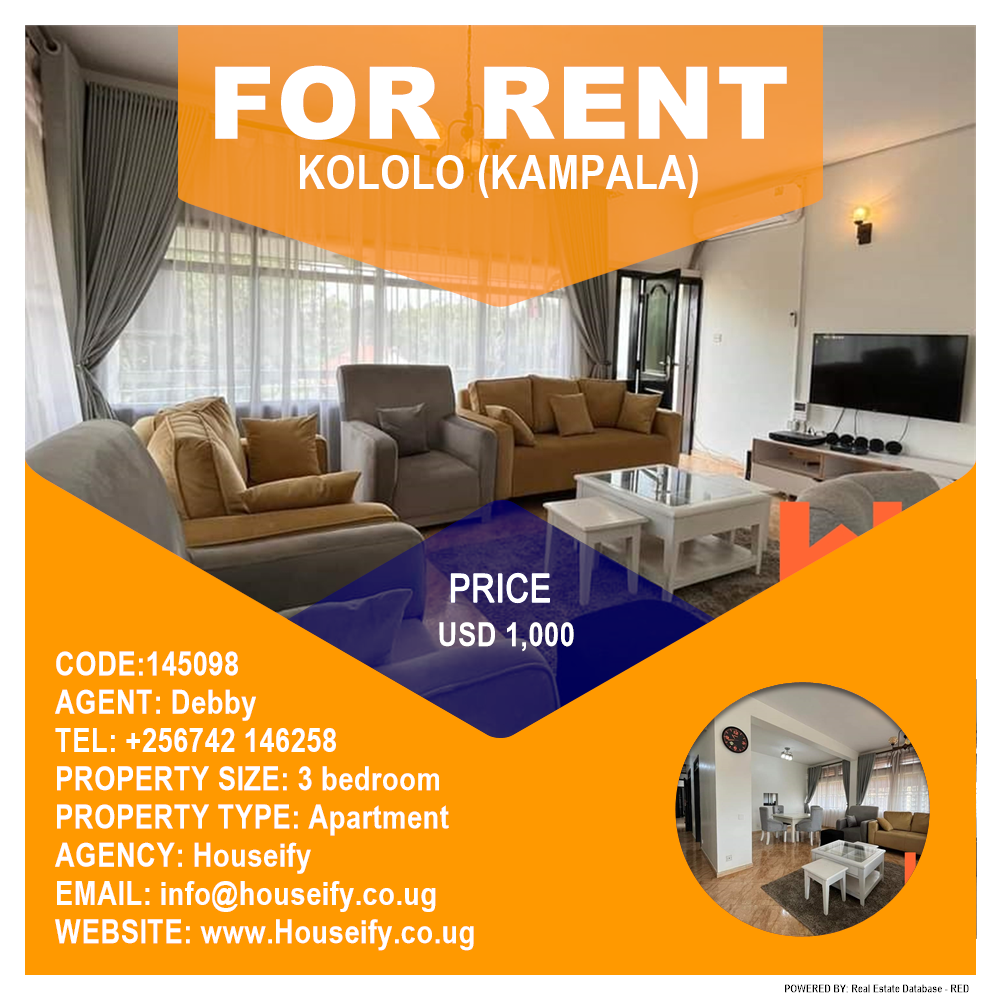 3 bedroom Apartment  for rent in Kololo Kampala Uganda, code: 145098