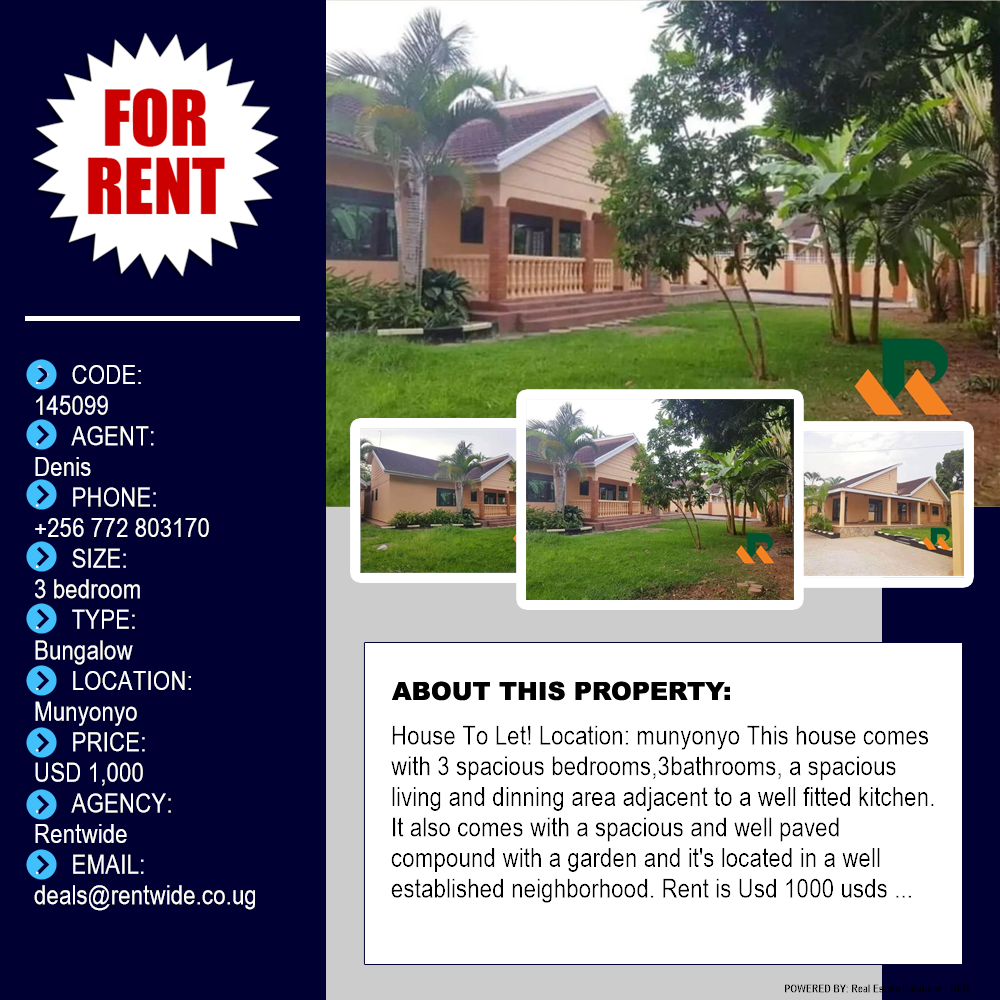 3 bedroom Bungalow  for rent in Munyonyo Kampala Uganda, code: 145099