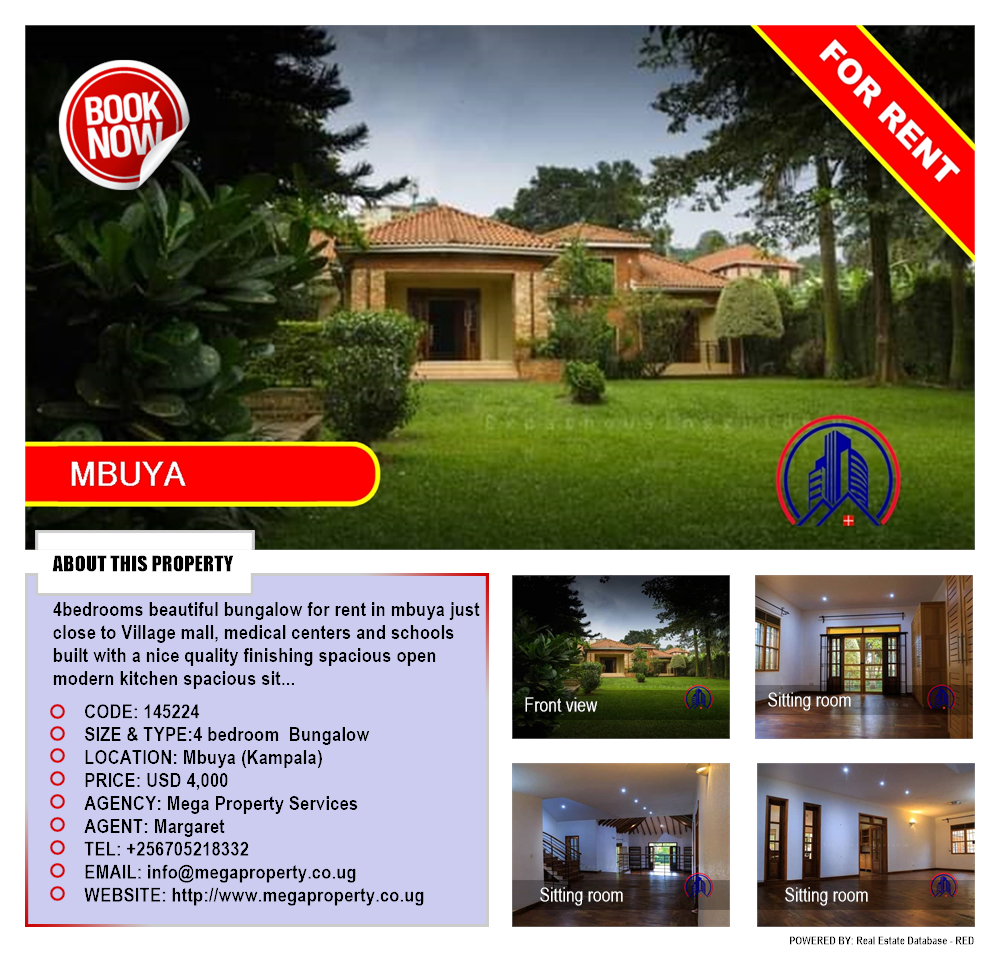 4 bedroom Bungalow  for rent in Mbuya Kampala Uganda, code: 145224