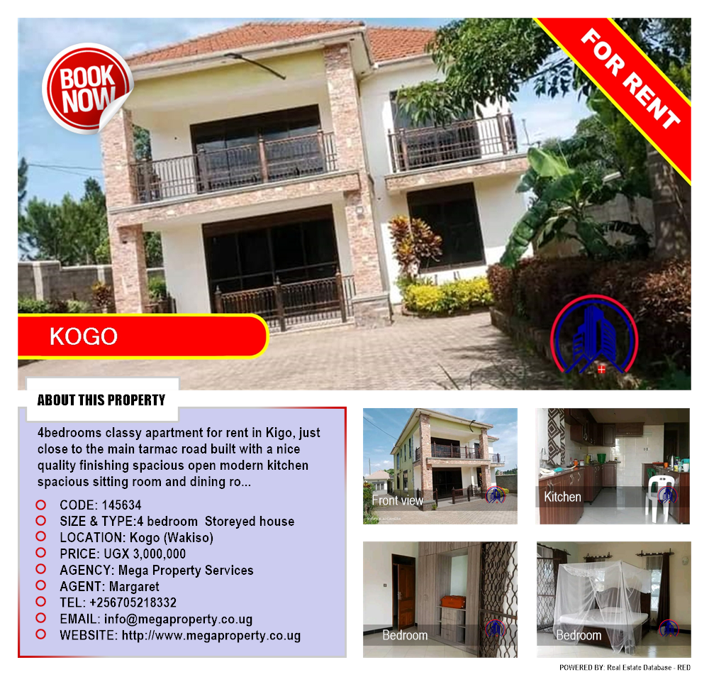 4 bedroom Storeyed house  for rent in Kogo Wakiso Uganda, code: 145634
