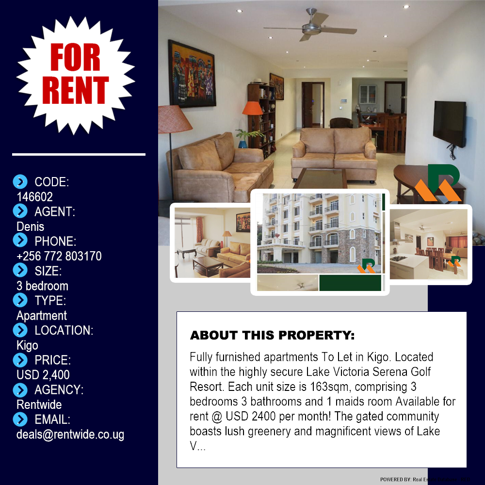 3 bedroom Apartment  for rent in Kigo Wakiso Uganda, code: 146602