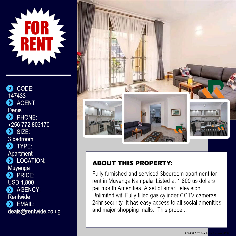 3 bedroom Apartment  for rent in Muyenga Kampala Uganda, code: 147433