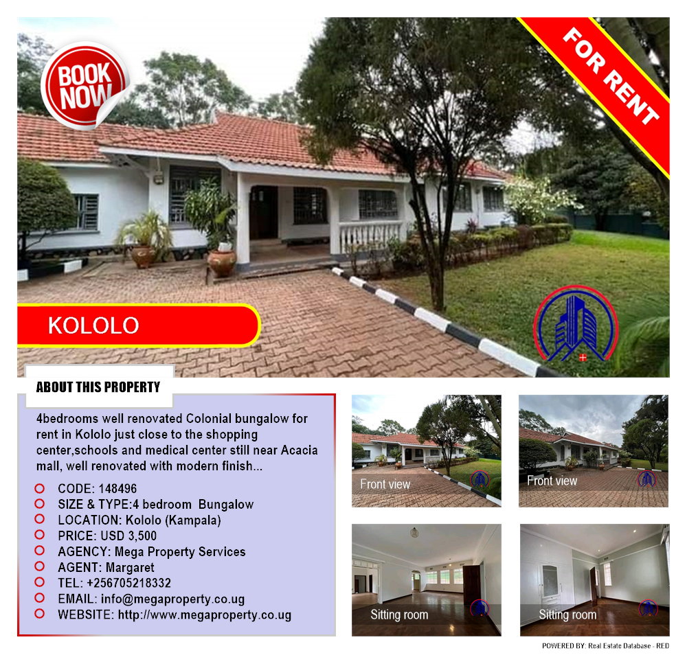 4 bedroom Bungalow  for rent in Kololo Kampala Uganda, code: 148496