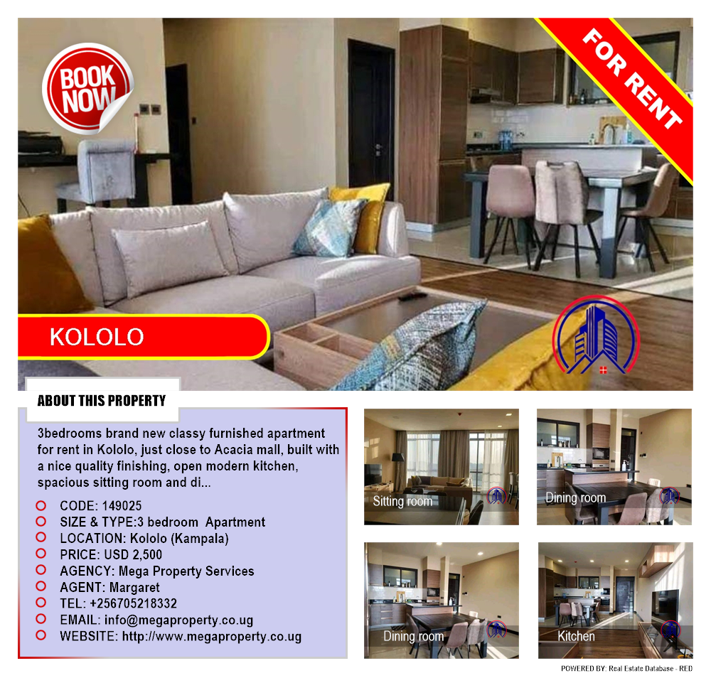 3 bedroom Apartment  for rent in Kololo Kampala Uganda, code: 149025