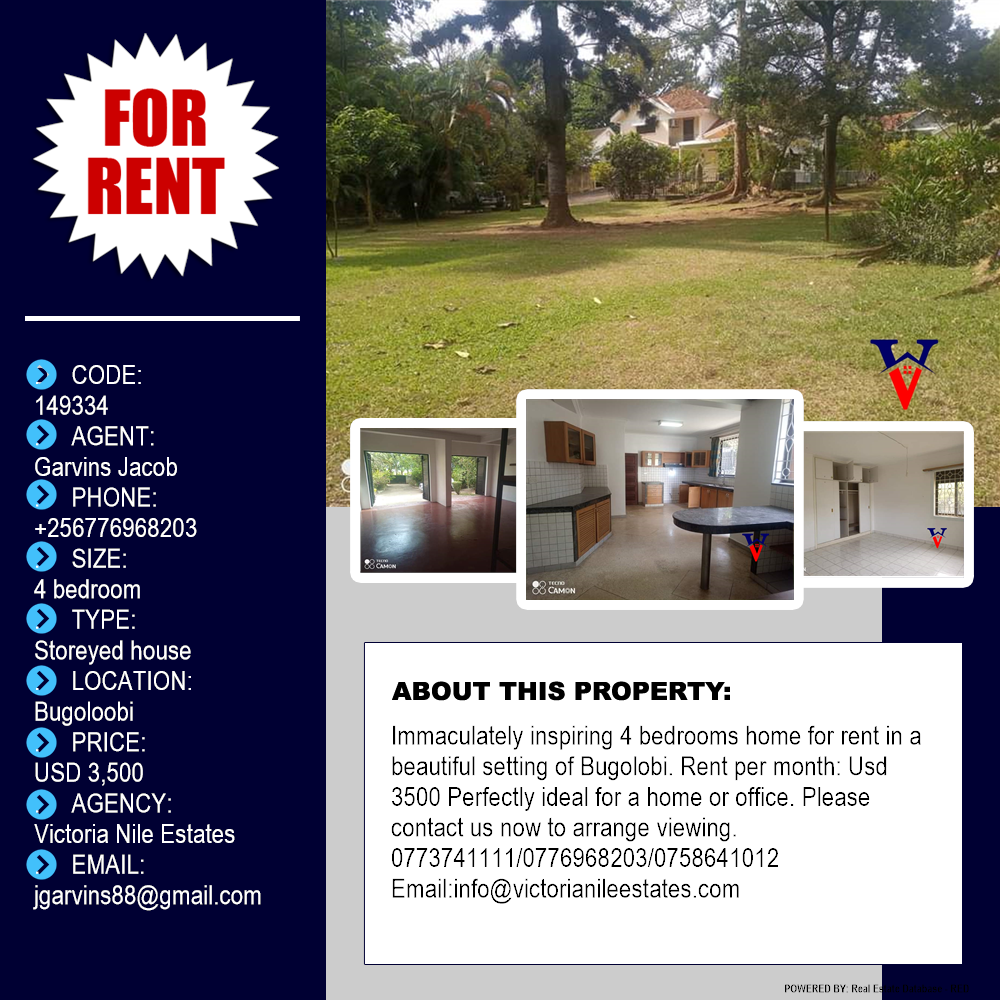 4 bedroom Storeyed house  for rent in Bugoloobi Kampala Uganda, code: 149334
