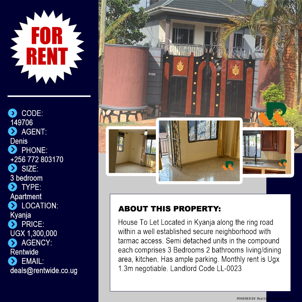 3 bedroom Apartment  for rent in Kyanja Kampala Uganda, code: 149706
