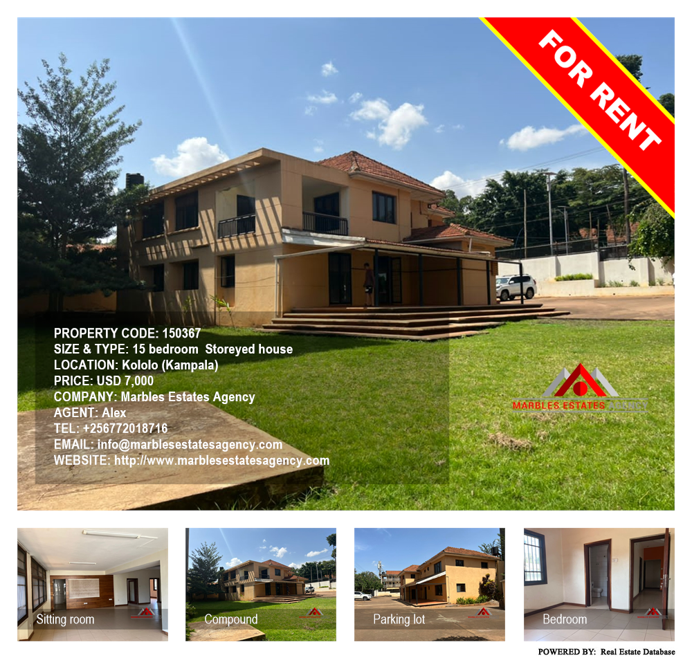 15 bedroom Storeyed house  for rent in Kololo Kampala Uganda, code: 150367