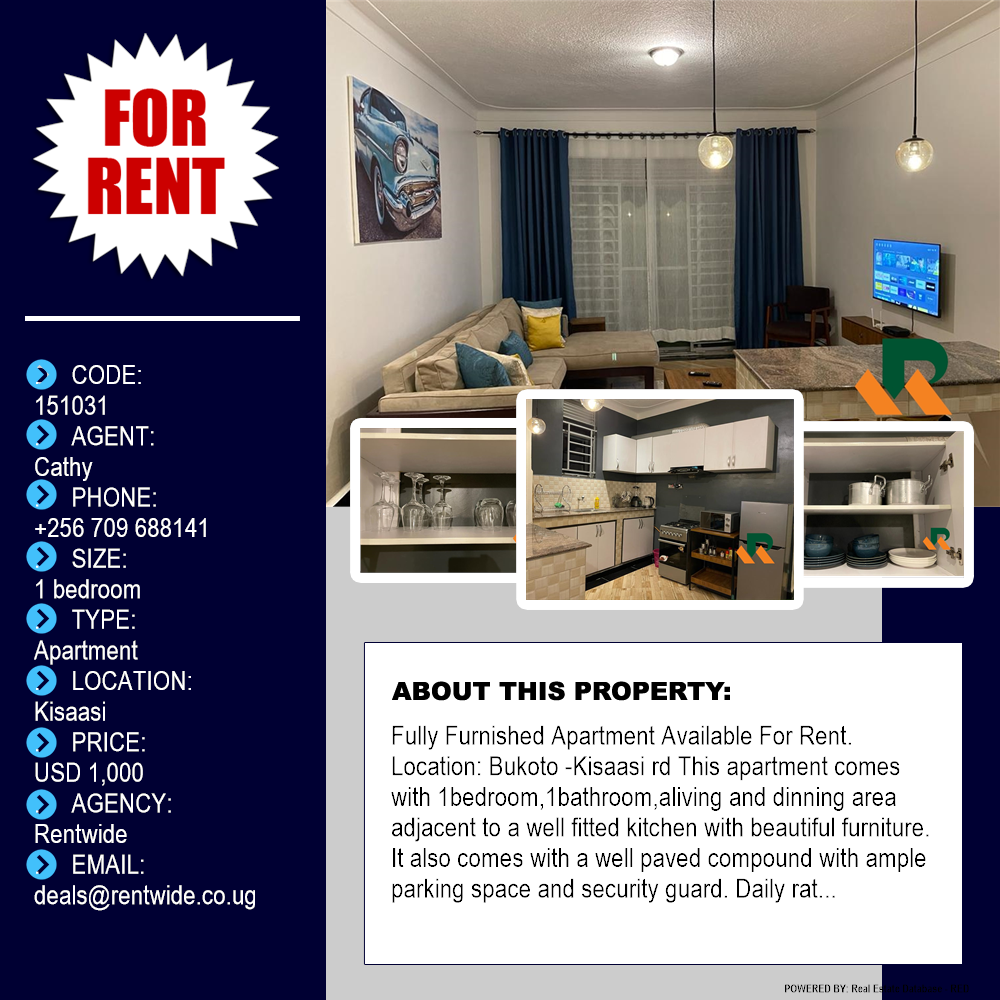 1 bedroom Apartment  for rent in Kisaasi Kampala Uganda, code: 151031