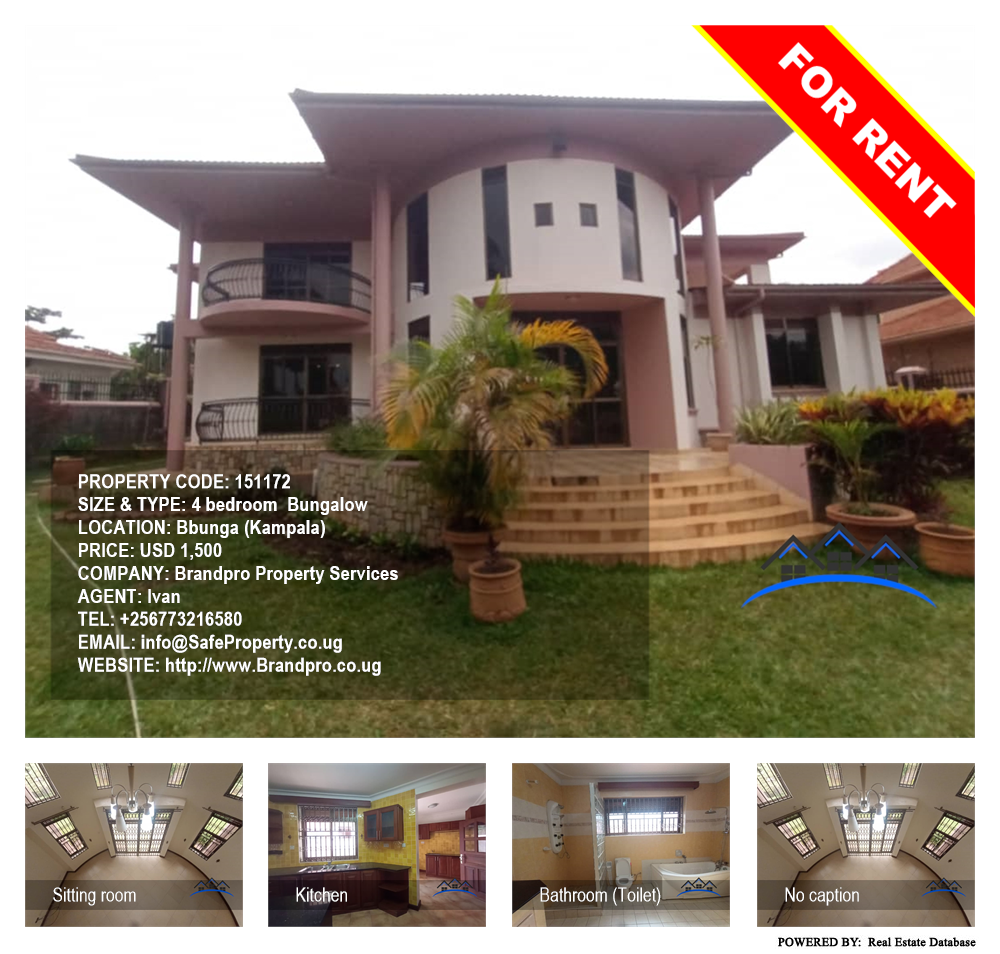 4 bedroom Bungalow  for rent in Bbunga Kampala Uganda, code: 151172