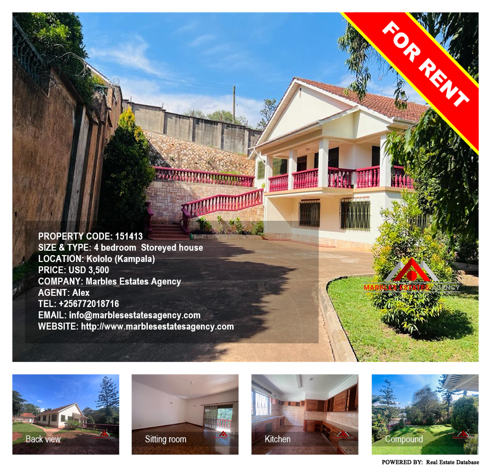 4 bedroom Storeyed house  for rent in Kololo Kampala Uganda, code: 151413