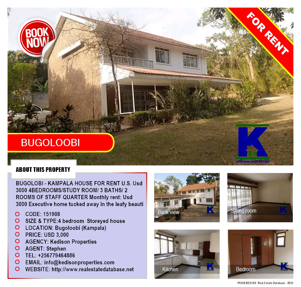 4 bedroom Storeyed house  for rent in Bugoloobi Kampala Uganda, code: 151908