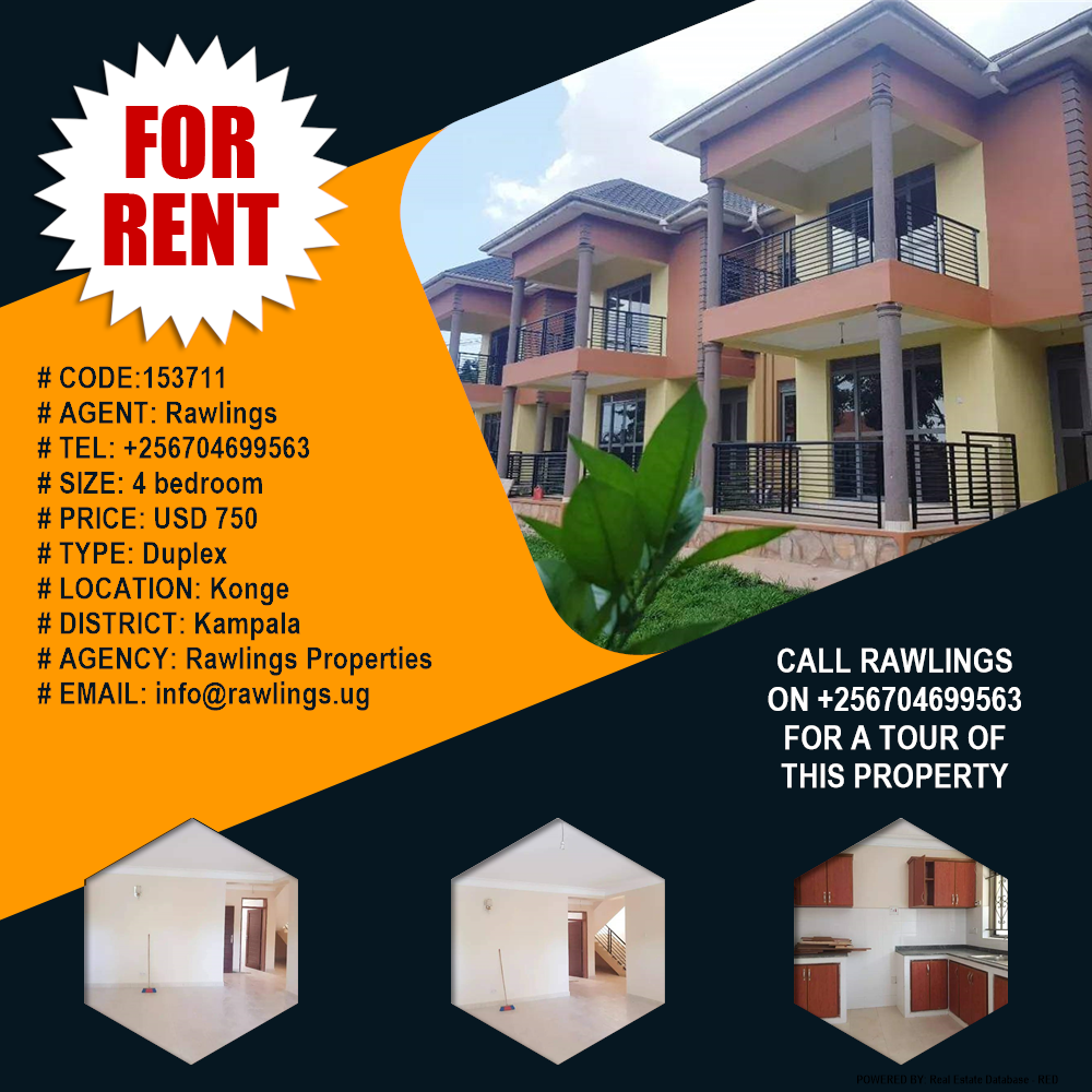 4 bedroom Duplex  for rent in Konge Kampala Uganda, code: 153711