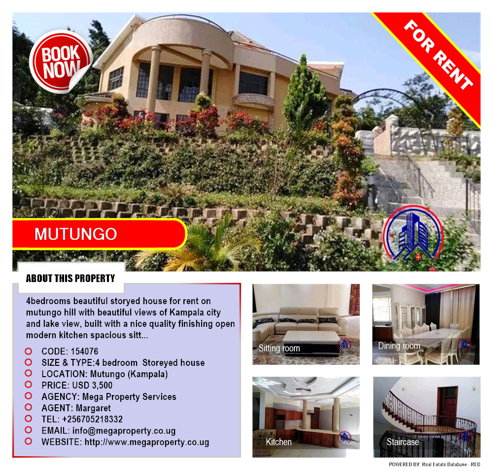 4 bedroom Storeyed house  for rent in Mutungo Kampala Uganda, code: 154076