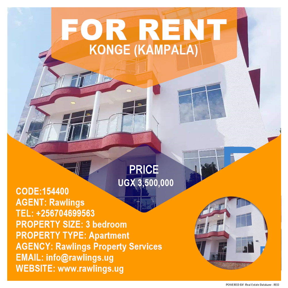 3 bedroom Apartment  for rent in Konge Kampala Uganda, code: 154400