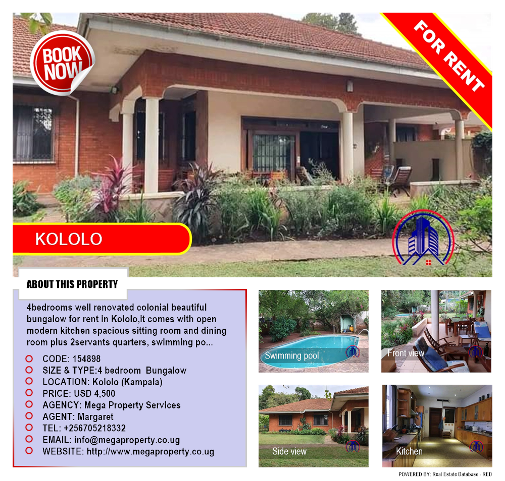 4 bedroom Bungalow  for rent in Kololo Kampala Uganda, code: 154898