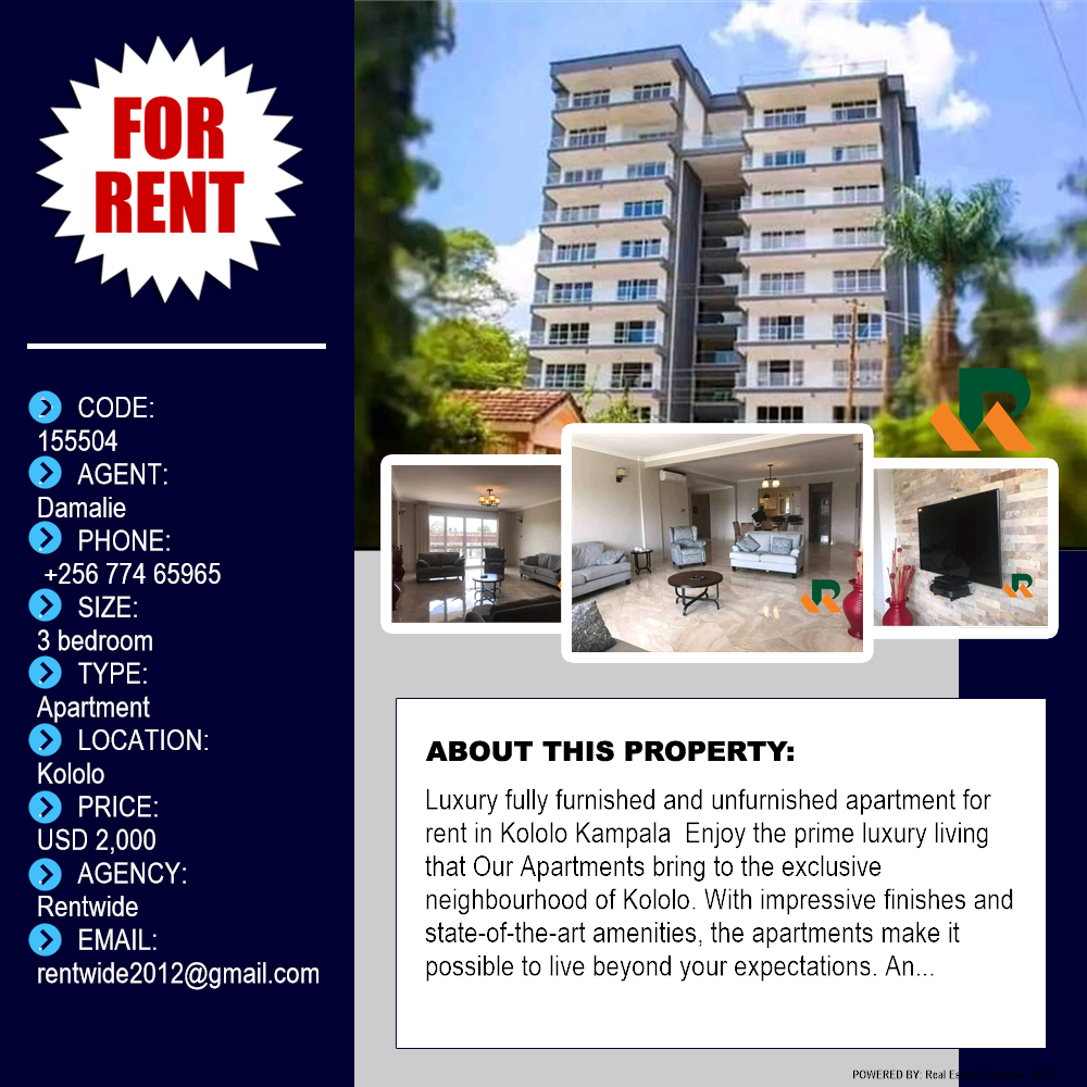 3 bedroom Apartment  for rent in Kololo Kampala Uganda, code: 155504