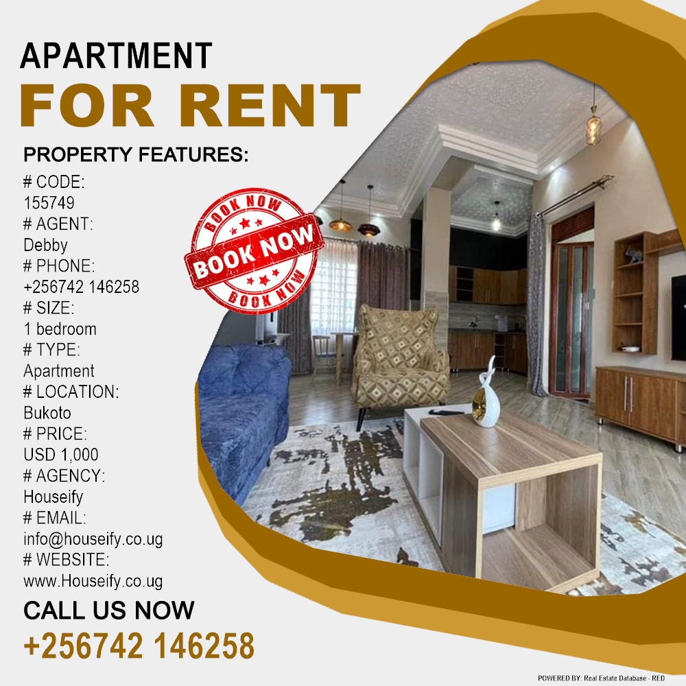 1 bedroom Apartment  for rent in Bukoto Kampala Uganda, code: 155749