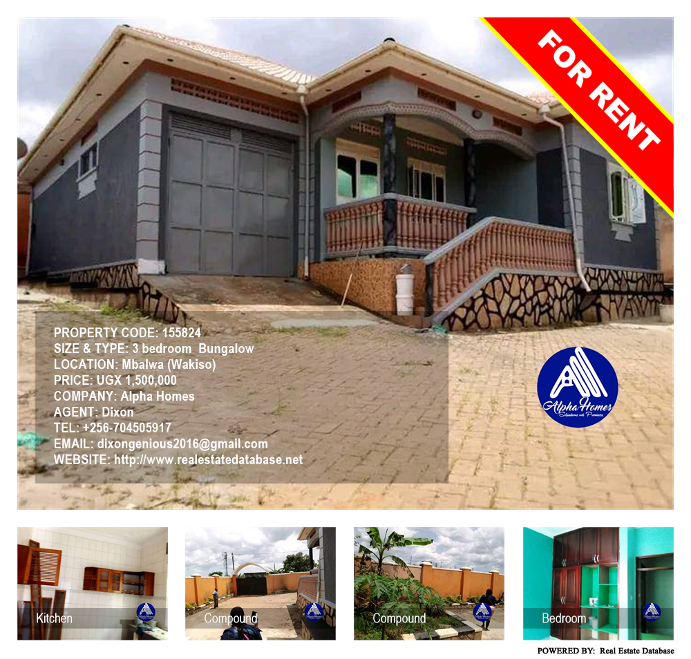 3 bedroom Bungalow  for rent in Mbalwa Wakiso Uganda, code: 155824