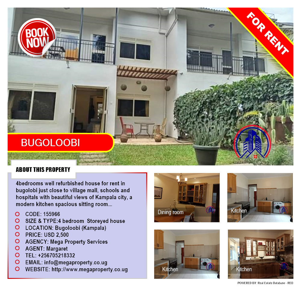 4 bedroom Storeyed house  for rent in Bugoloobi Kampala Uganda, code: 155966
