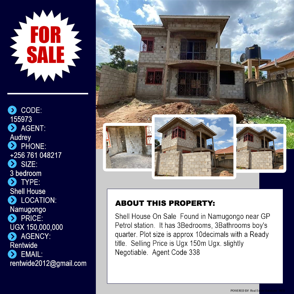 3 bedroom Shell House  for sale in Namugongo Wakiso Uganda, code: 155973