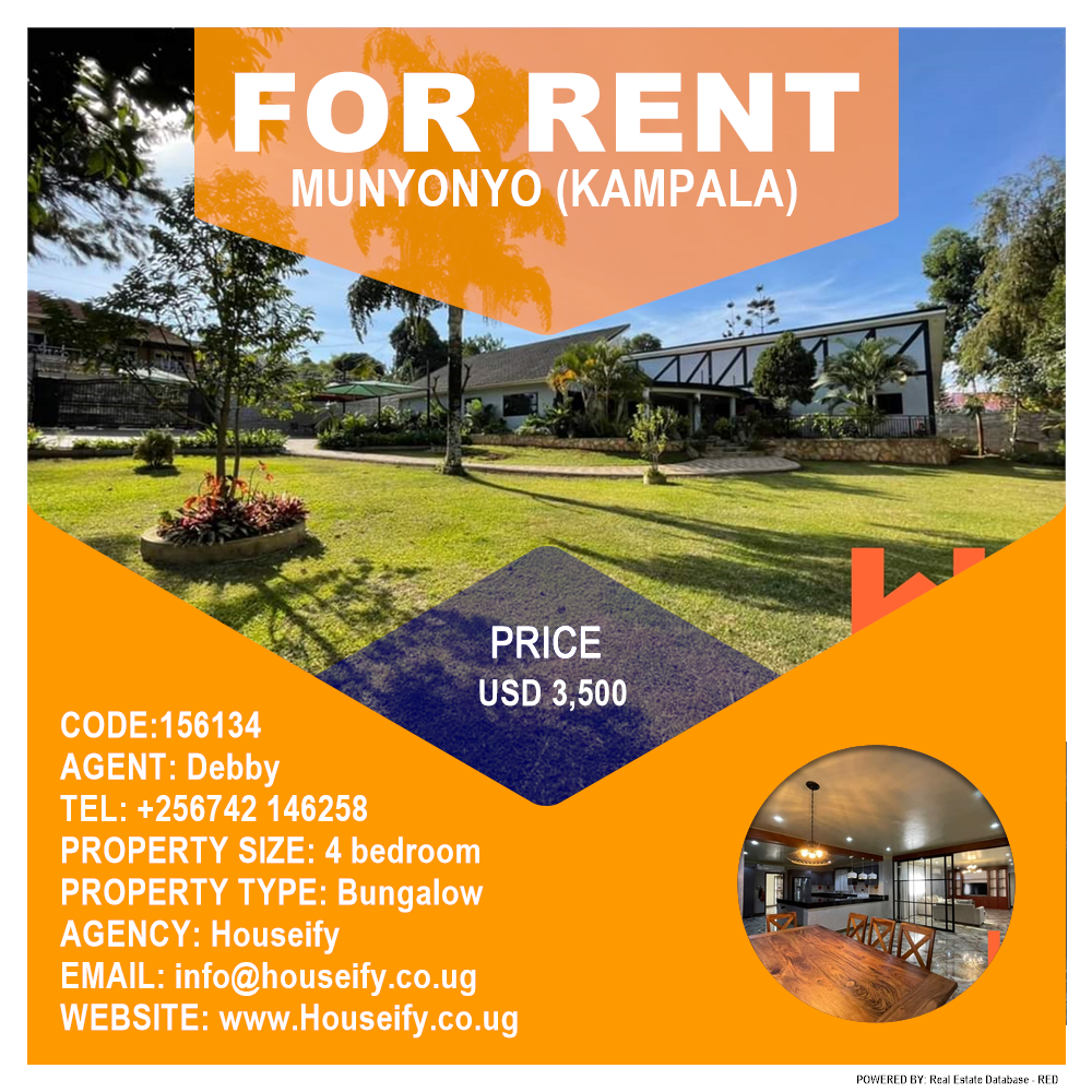 4 bedroom Bungalow  for rent in Munyonyo Kampala Uganda, code: 156134