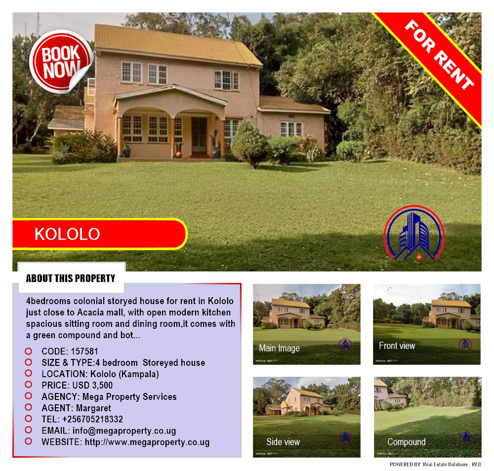 4 bedroom Storeyed house  for rent in Kololo Kampala Uganda, code: 157581