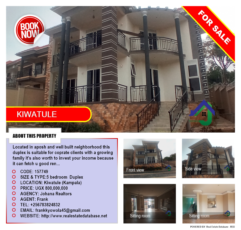 5 bedroom Duplex  for sale in Kiwaatule Kampala Uganda, code: 157749