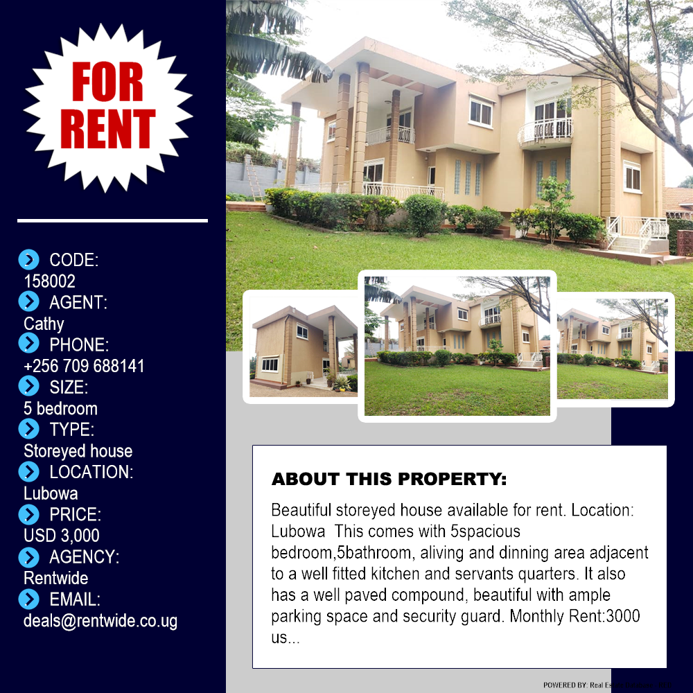 5 bedroom Storeyed house  for rent in Lubowa Wakiso Uganda, code: 158002