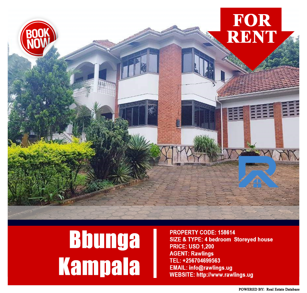 4 bedroom Storeyed house  for rent in Bbunga Kampala Uganda, code: 158614
