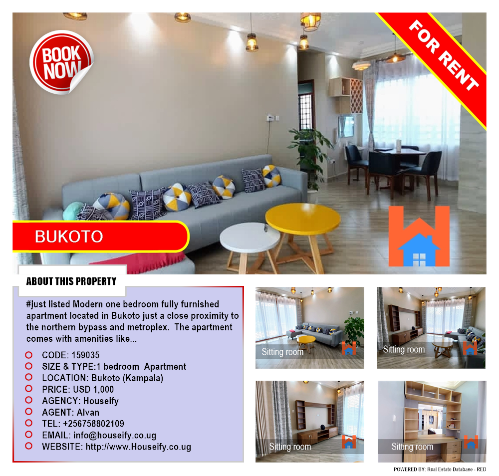 1 bedroom Apartment  for rent in Bukoto Kampala Uganda, code: 159035