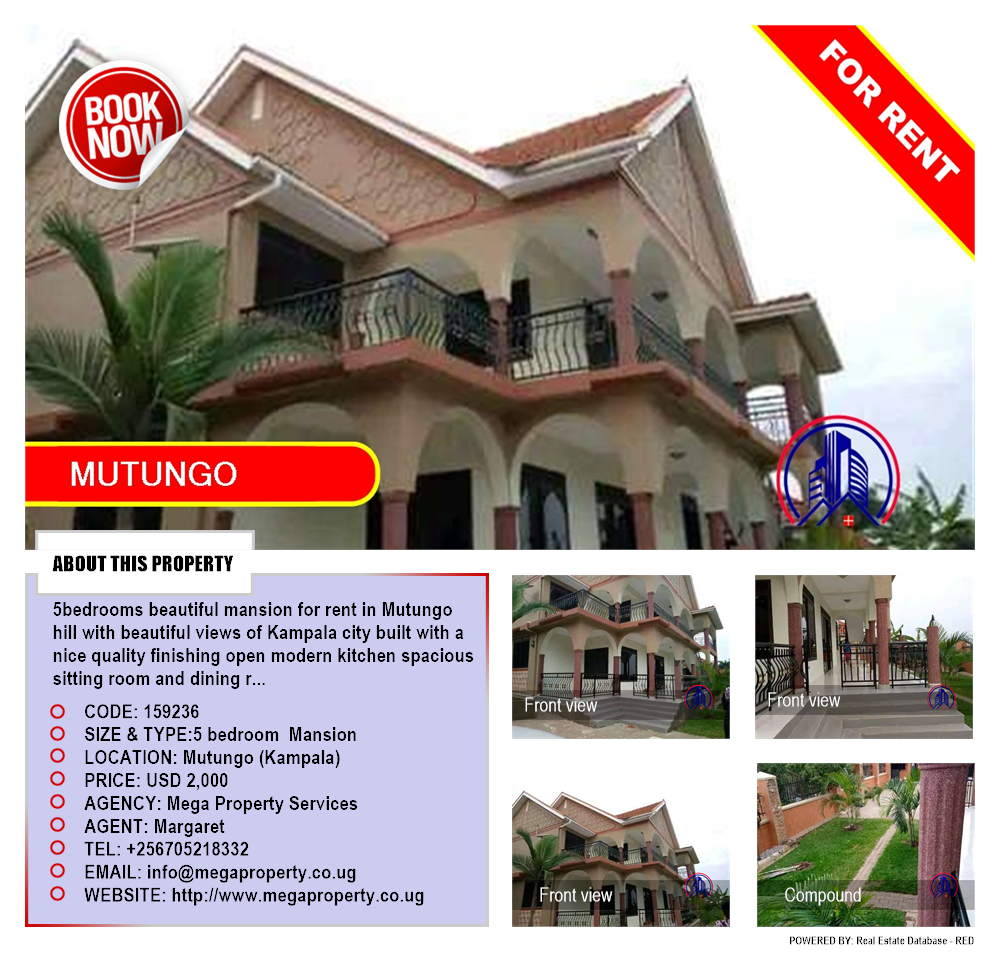 5 bedroom Mansion  for rent in Mutungo Kampala Uganda, code: 159236