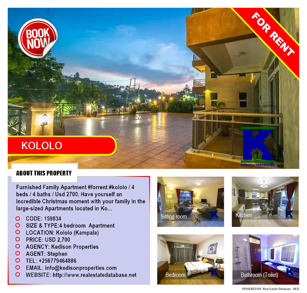 4 bedroom Apartment  for rent in Kololo Kampala Uganda, code: 159834