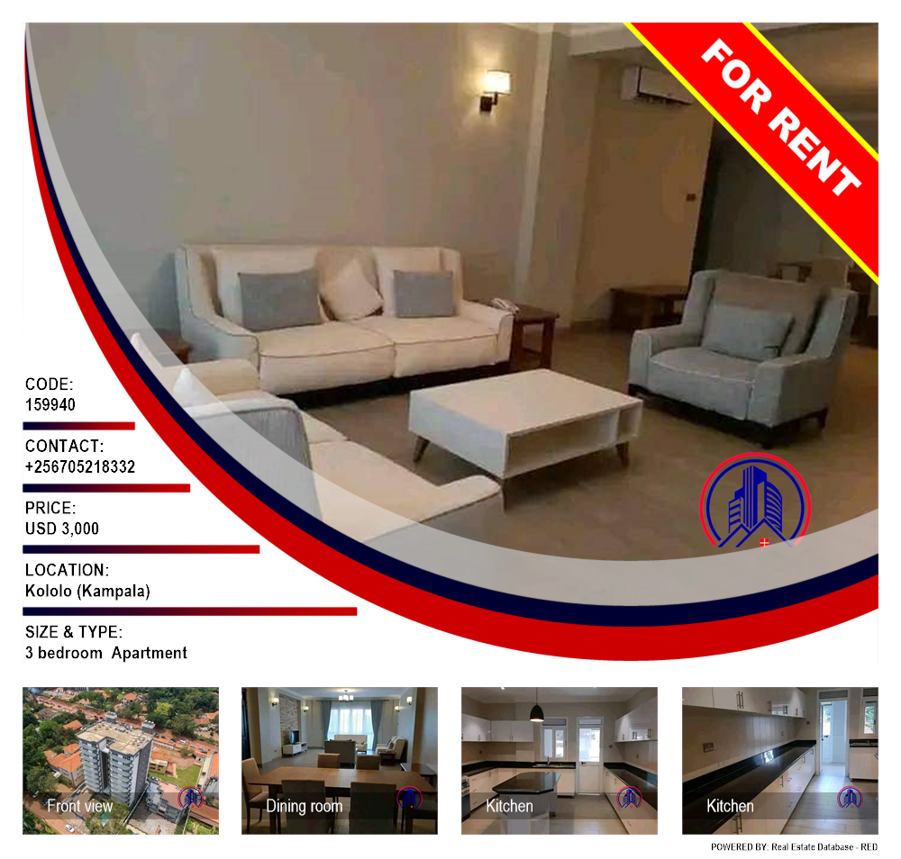 3 bedroom Apartment  for rent in Kololo Kampala Uganda, code: 159940