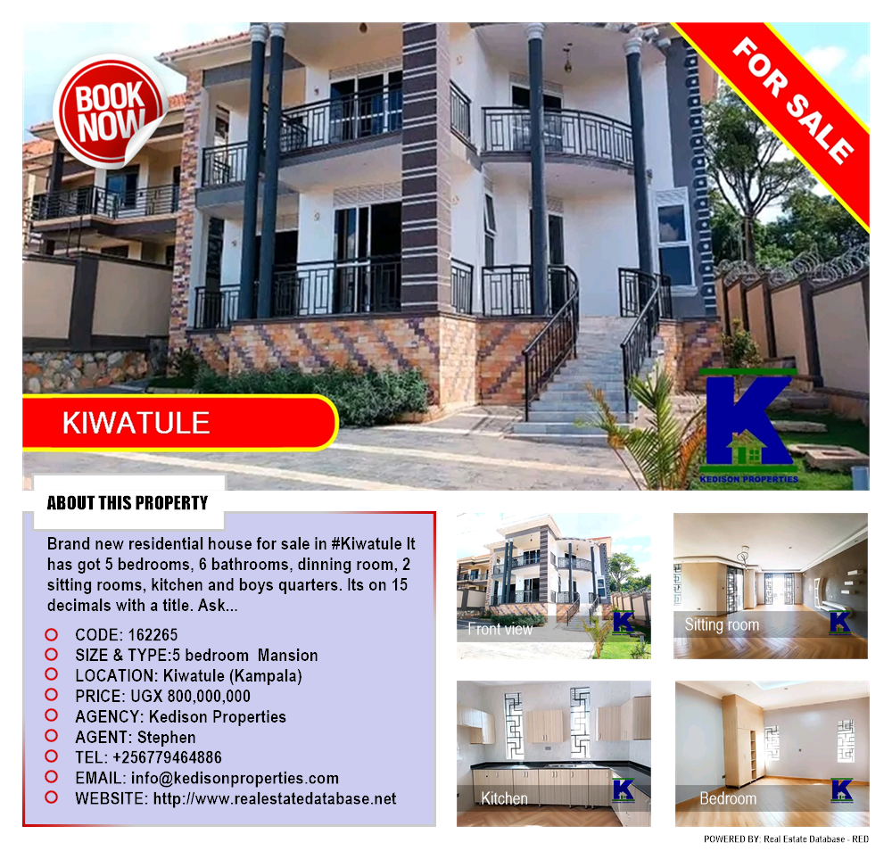 5 bedroom Mansion  for sale in Kiwaatule Kampala Uganda, code: 162265