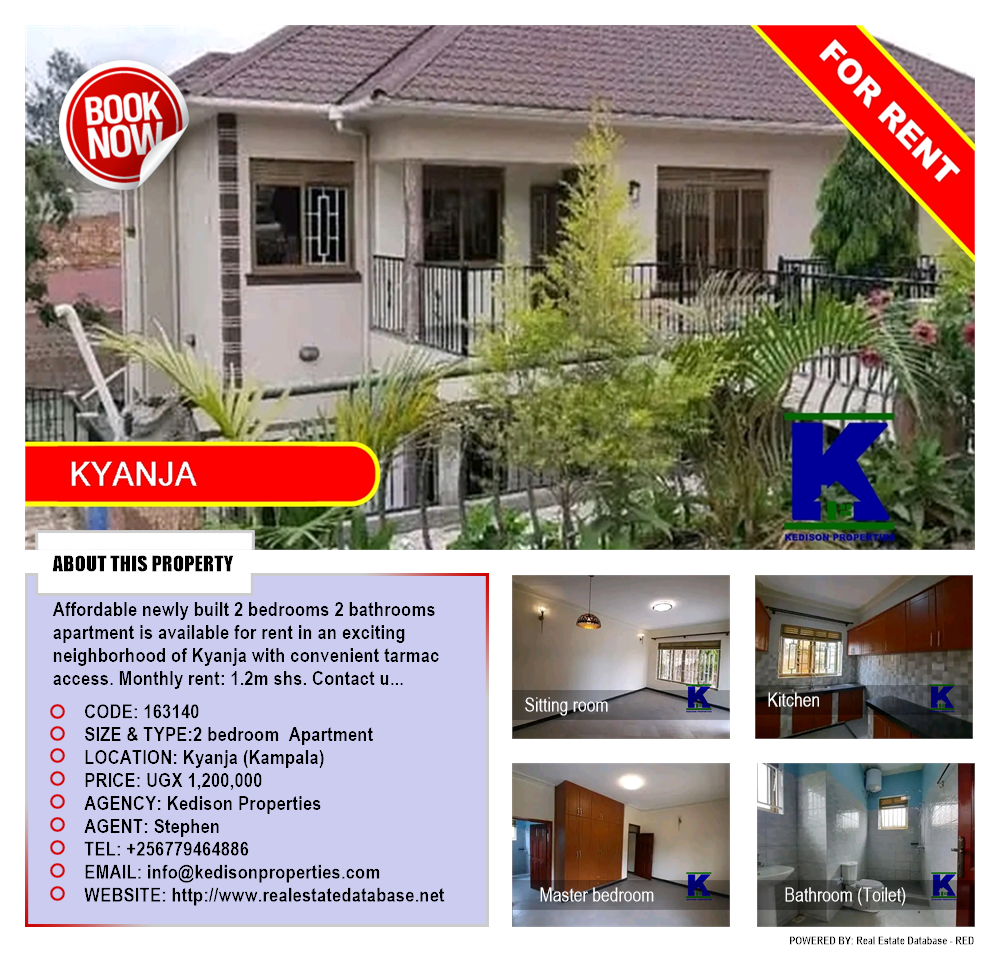 2 bedroom Apartment  for rent in Kyanja Kampala Uganda, code: 163140