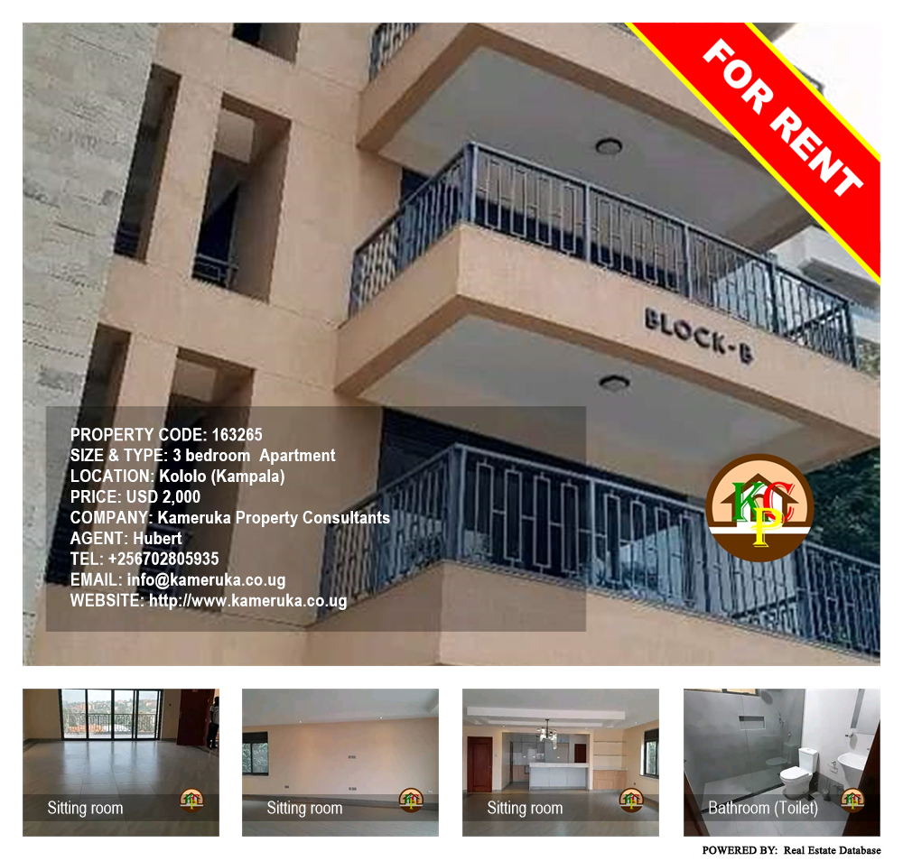 3 bedroom Apartment  for rent in Kololo Kampala Uganda, code: 163265