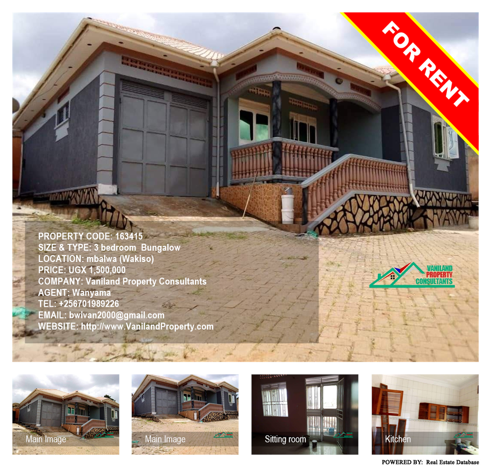 3 bedroom Bungalow  for rent in Mbalwa Wakiso Uganda, code: 163415