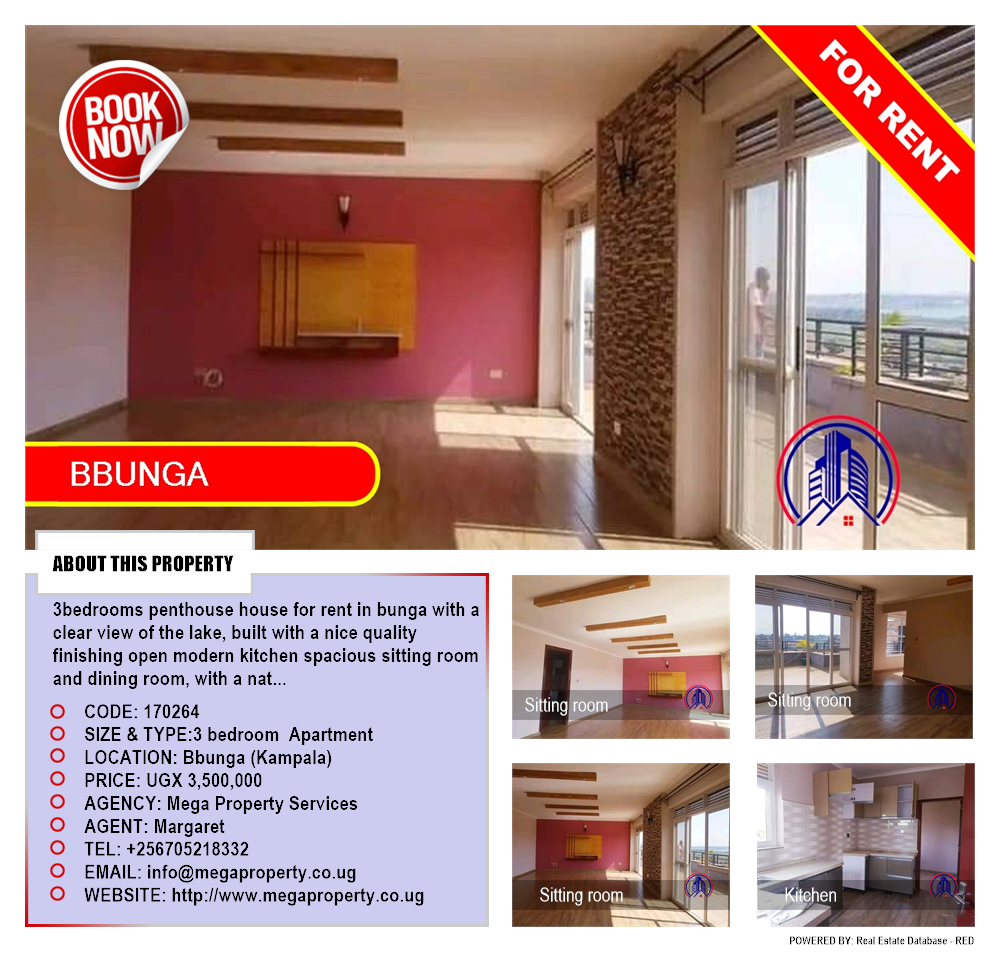 3 bedroom Apartment  for rent in Bbunga Kampala Uganda, code: 170264