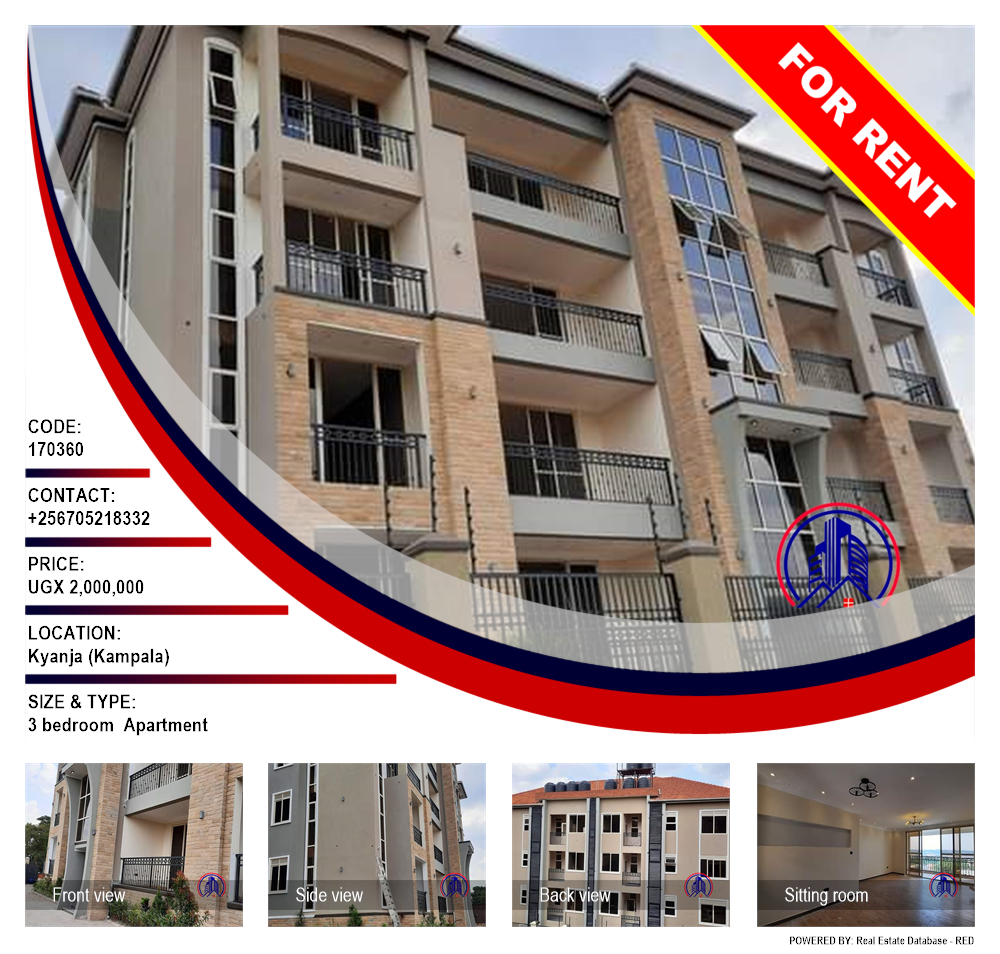 3 bedroom Apartment  for rent in Kyanja Kampala Uganda, code: 170360