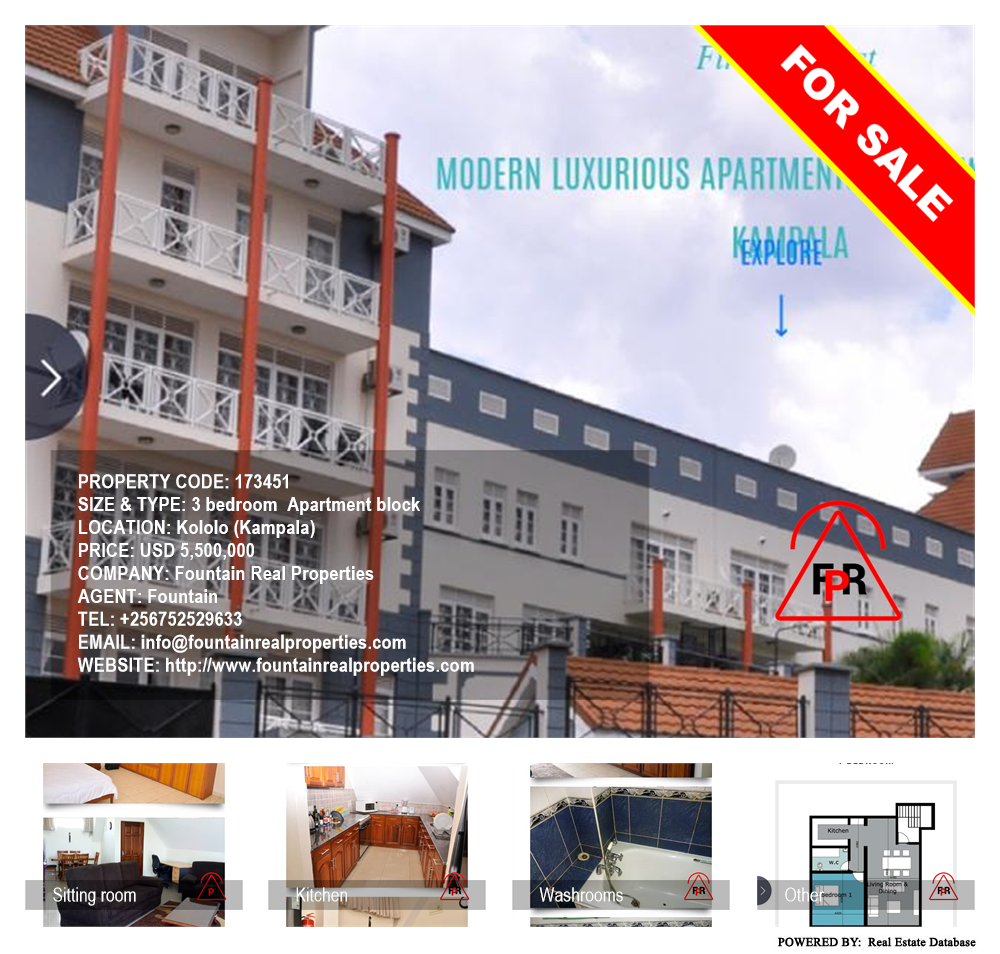 3 bedroom Apartment block  for sale in Kololo Kampala Uganda, code: 173451