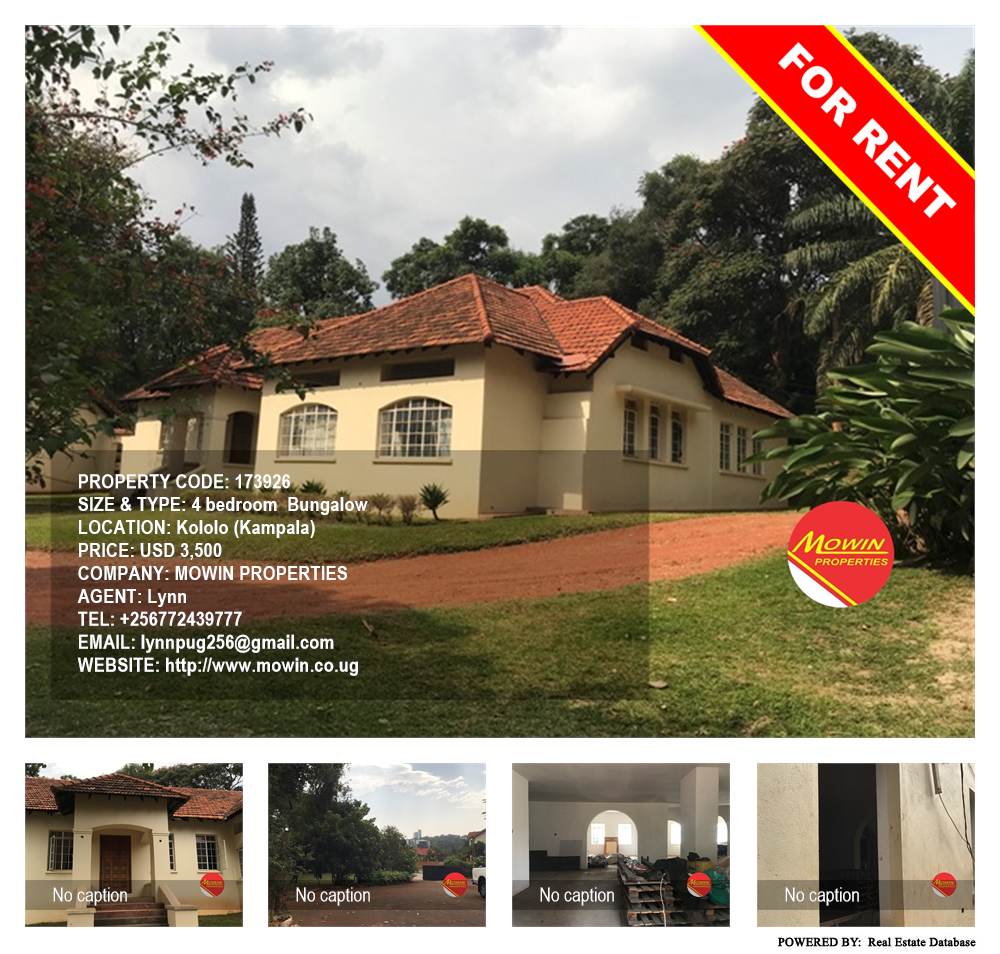 4 bedroom Bungalow  for rent in Kololo Kampala Uganda, code: 173926