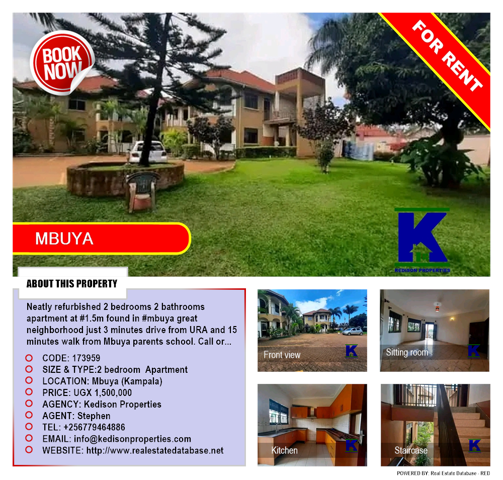 2 bedroom Apartment  for rent in Mbuya Kampala Uganda, code: 173959