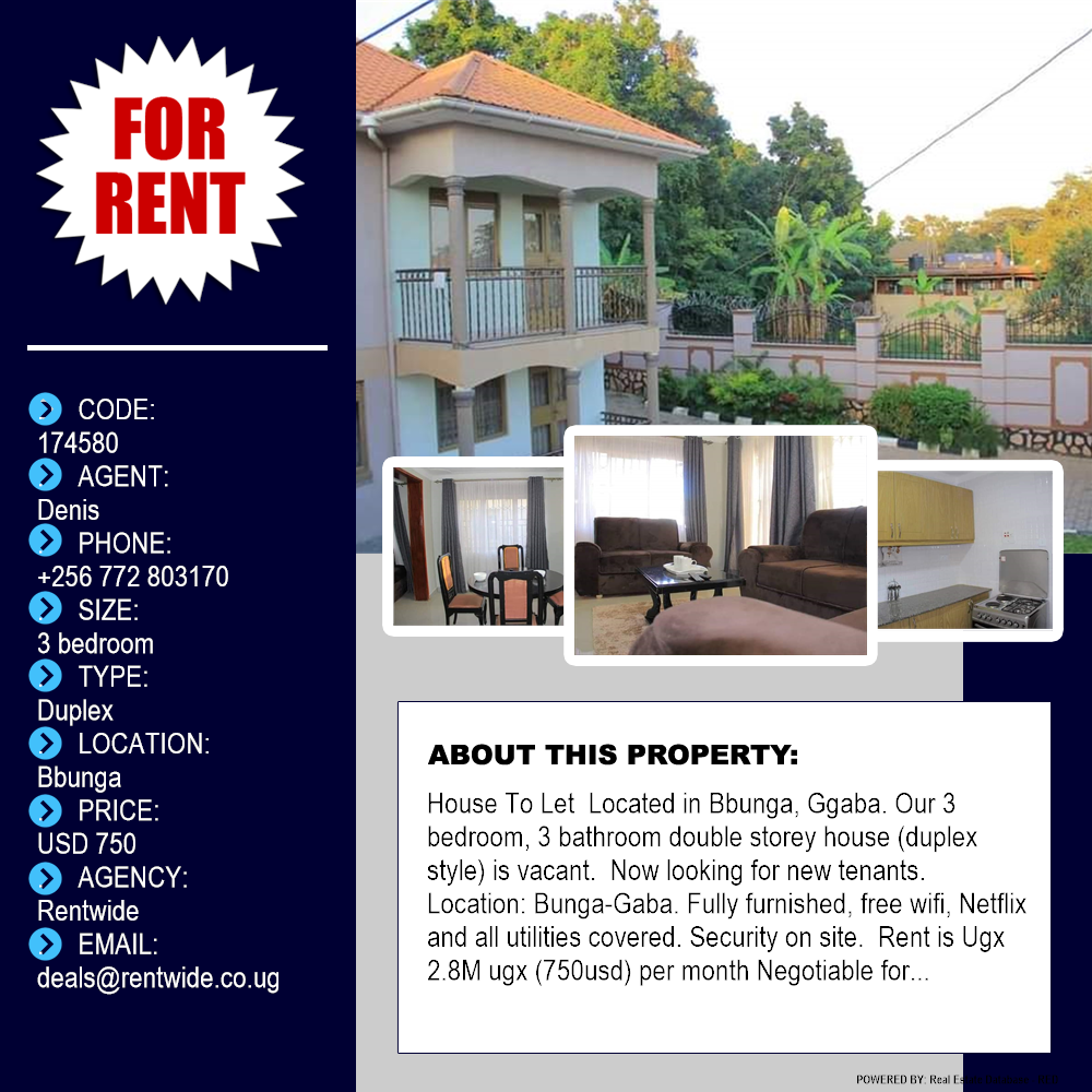 3 bedroom Duplex  for rent in Bbunga Kampala Uganda, code: 174580